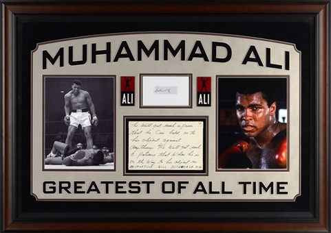 Muhammad Ali Signed Cut & Hand Written Speech In Framed Display (PSA/DNA)